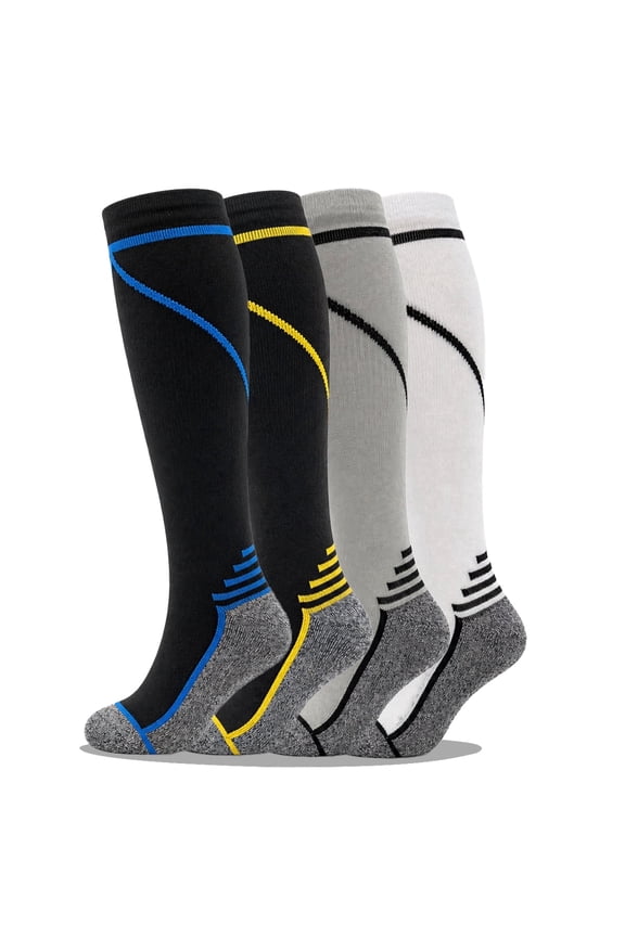 Compression Socks for Women & Men 20-30 mmHg Knee High, 4 Pairs Graduated Support for Leg Pain Relief & Circulation, All-Day Comfort for Work, Travel & Running