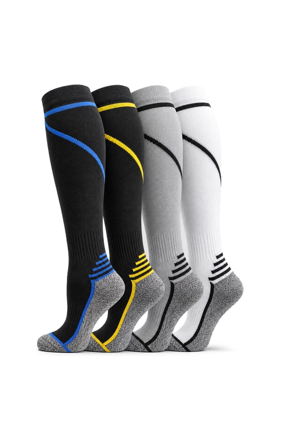 Compression Socks for Women & Men 20-30 mmHg Knee High, 4 Pairs Graduated Support for Leg Pain Relief & Circulation, All-Day Comfort for Work, Travel & Running