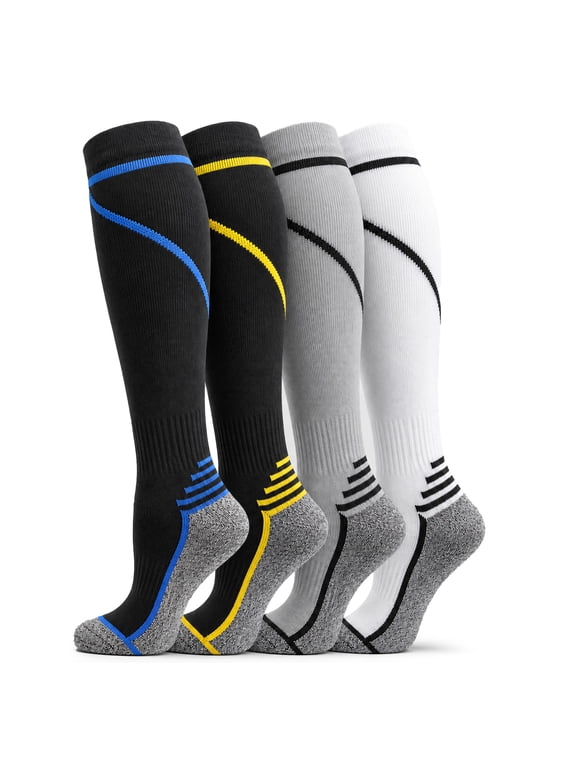 Compression Socks for Women & Men 20-30 mmHg Knee High, 4 Pairs Graduated Support for Leg Pain Relief & Circulation, All-Day Comfort for Work, Travel & Running