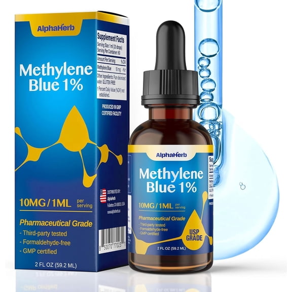 AlphaHerb Methylene Blue 1% USP Grade Drops 2 fl oz/59.2 ml