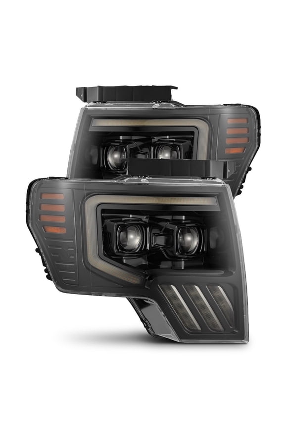 09-14 Ford F-150 LUXX LED Proj Headlights Plank Style Jet Blk w/Activ Light/Seq Signal/DRL