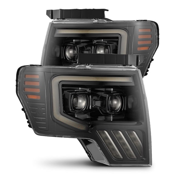 AlphaRex 09-14 Ford F-150 LUXX LED Proj Headlights Plank Style Jet Blk w/Activ Light/Seq Signal/DRL