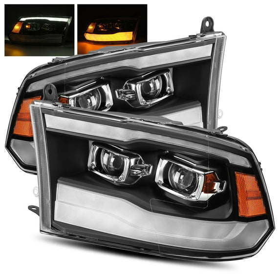AlphaRex Black For 13-18 Ram 1500/2500/3500 Factory Projector DRL/Signal LED Dual Projector Headlights