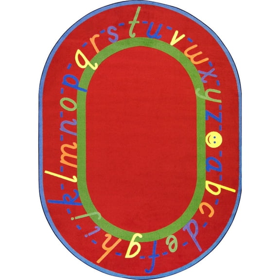Kid Essentials - Early Childhood AlphaScript, 10'9" x 13'2" Oval, Red