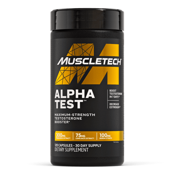 MuscleTech Men's AlphaTest Maximum Strength Testosterone Booster for Muscle Growth, Unflavored, 120 Count