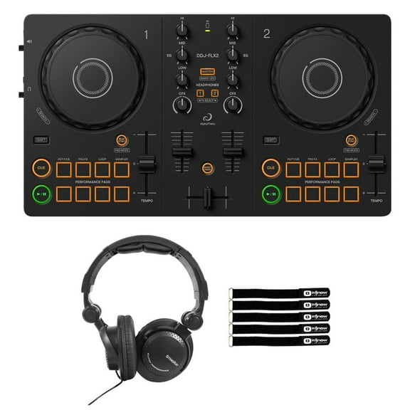 AlphaTheta DDJ-FLX2 Compact 2-Channel DJ Controller with Headphones Package