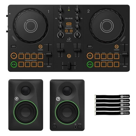 AlphaTheta DDJ-FLX2 Compact 2-Channel DJ Controller with Studio Monitors Package
