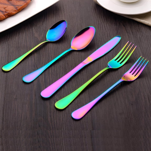 60-Piece Rainbow Matte Stainless Steel Flatware Sets with Rainbow Matte Stainless Steel Handles, Service for 4