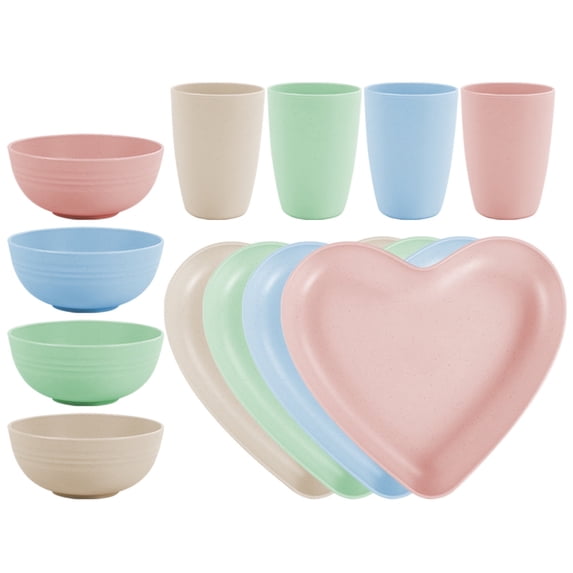 Alphabestchoice Wheat Straw Dinnerware Sets, 12 Pcs Unbreakable, Reusable, Microwave and Dishwasher Safe