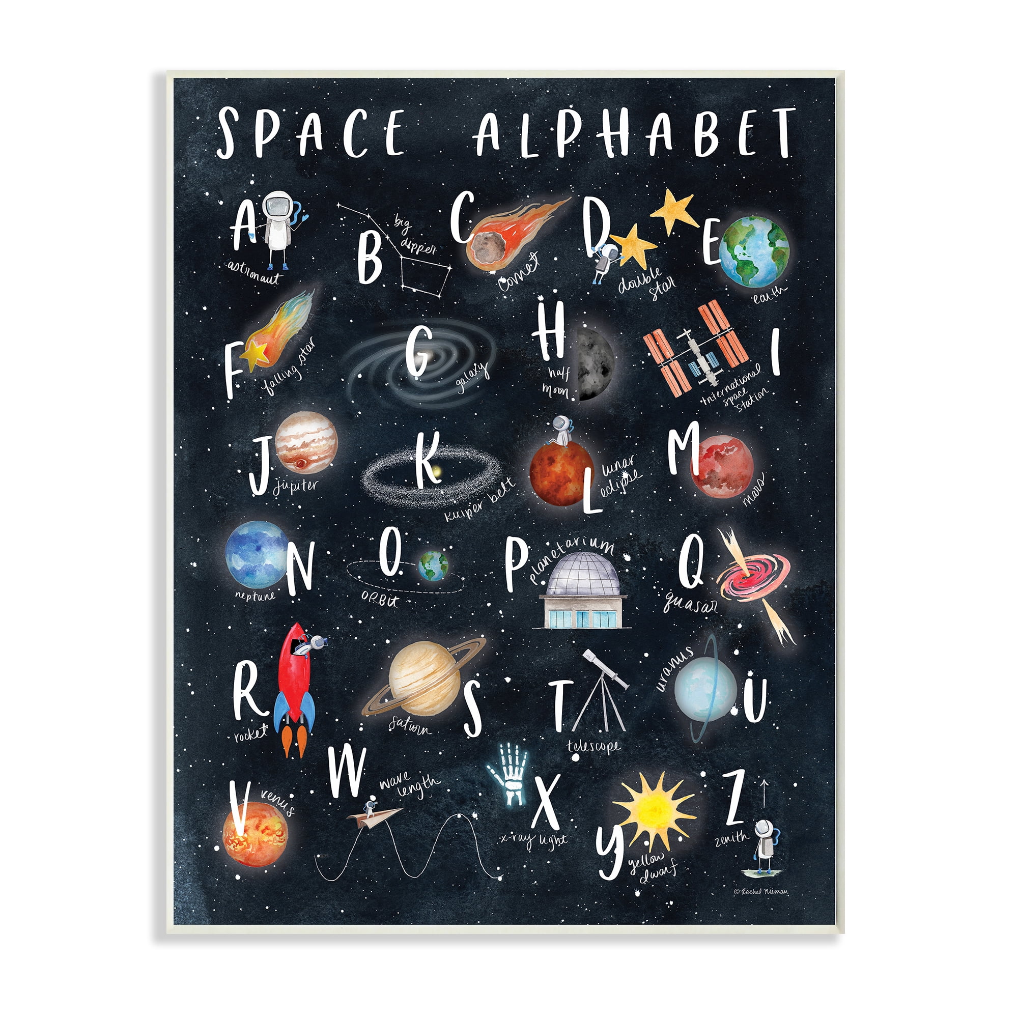 Stupell Industries Space Alphabet Playful Big Dipper Earth Galaxy,13 x 19,Designed by Rachel Nieman