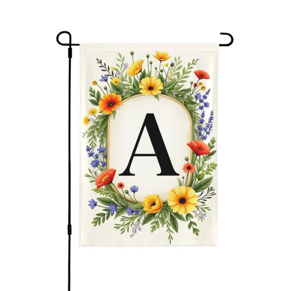 Alphabet A Floral Garden Flag 12x18 Inch Double Sided Vibrant Spring Summer Botanical Yard Decoration For Porch, Lawn & Patio