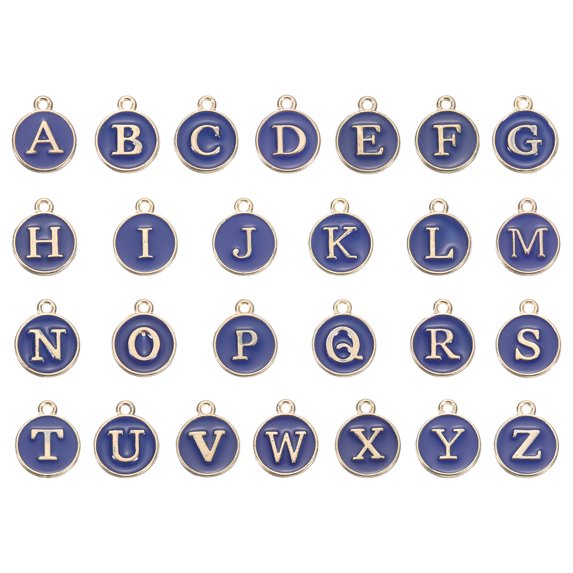 Alphabet A-Z Enamel Letter Charm Jewelry Charm Enamel Initial Charm Gold Dark Blue Pendant Charm, 52 Pack