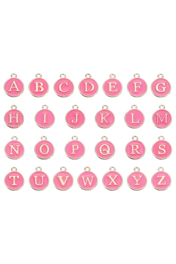 Alphabet A-Z Enamel Letter Charm Jewelry Charm Enamel Initial Charm Gold Rose Red Pendant Charm, 52 Pack