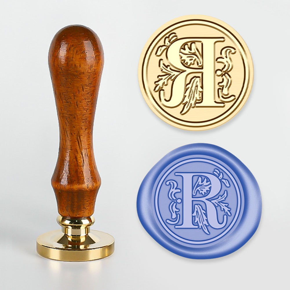 YOLAKIS Botanical Alphabet 'Z' Wax Seal Stamp - Brass Head With Floral Design & Wood Handle For Invitations & Letters