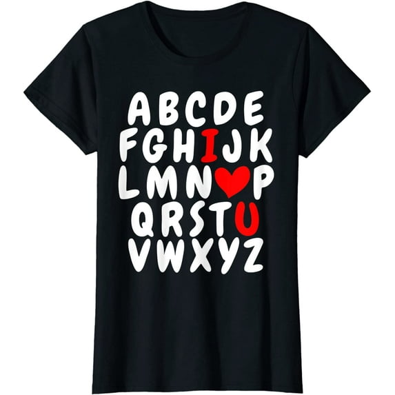 Alphabet ABC I Love You Heart T-Shirt for Women