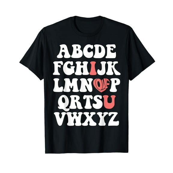 Alphabet ABC I Love You Valentines Day Retro Wavy Text Heart T-Shirt