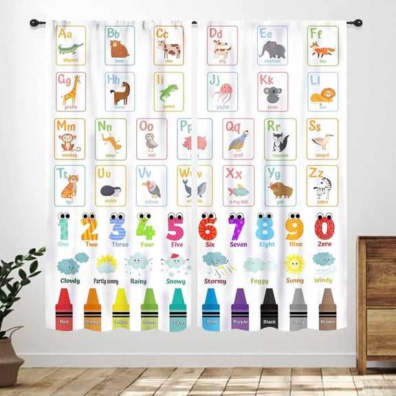 Alphabet ABC Kids Curtains,Cartoon Rainbow Cute Animal Colorful ABC Educational Curtain for Bedroom Living Room Nursery Window Treatments,Gute Pupil Students Learning Tools Drapes,42x63in