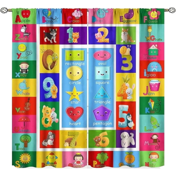 Alphabet ABC Kids Curtains,Colorful Cartoon Animal Funny Education Learning for Nursery Children Toddler Baby Bedroom Living Room Classroom Window Drapes,84X84 Inch Blackout