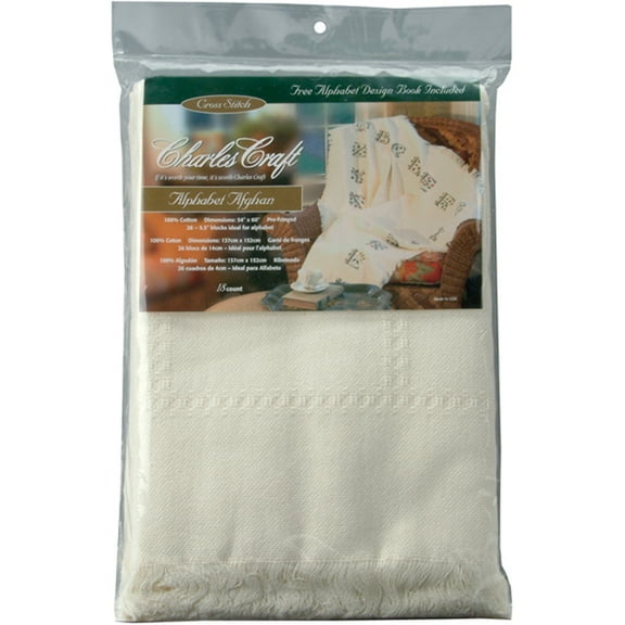 Alphabet Afghan 18 Count 54"X60"-Ecru