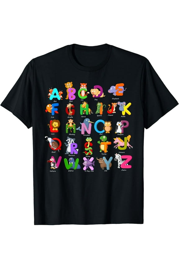 Alphabet Animal ABCs Learning Kindergarten School Teacher T-Shirt Black 2X-Large