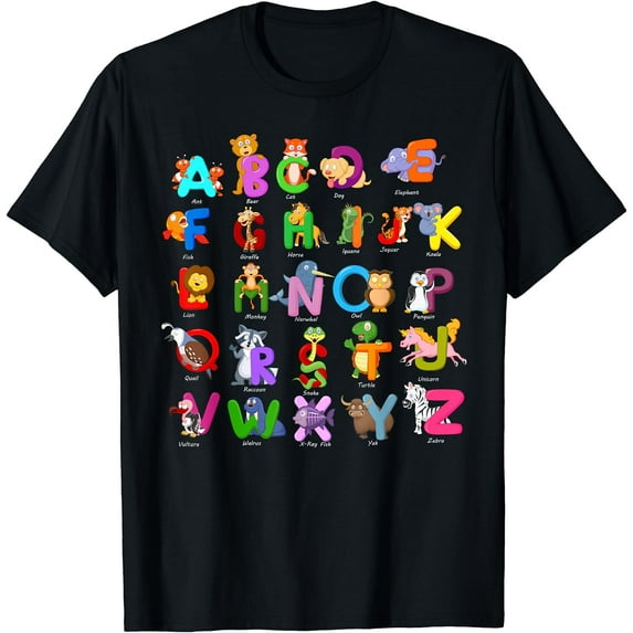 Alphabet Animal ABCs Learning Kindergarten School Teacher T-Shirt Black 3X-Large