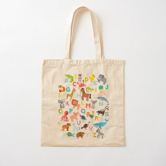 Alphabet Animal Abcs Learning For Boys Girls Canvas Tote Bags, Reusable Shopping Bag