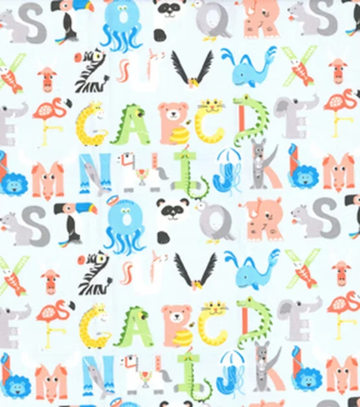 Alphabet Animals on Blue Nursery Cotton Fabric - Walmart.com