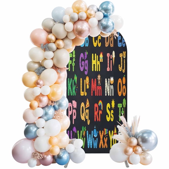 Alphabet Arch Backdrop Cover 4 FT American Cartoon Early Education Alphabet Minimalist Mural Stretchy Elastic Arch Stand Covers Spandex Arched Background Birthday Wedding Party Decoration (No Stand)
