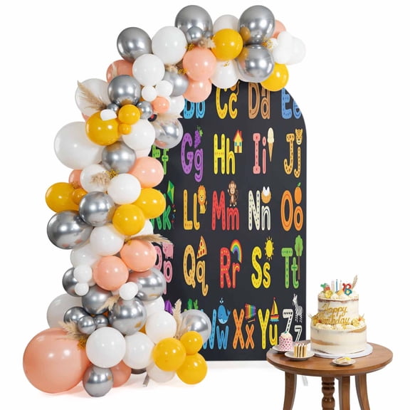 Alphabet Arch Backdrop Cover 4FT American Cartoon Early Education Alphabet Minimalist Mural Spandex Fitted Arch Covers Stretchy Backdrop Decoration for Wedding Birthday Graduation Party