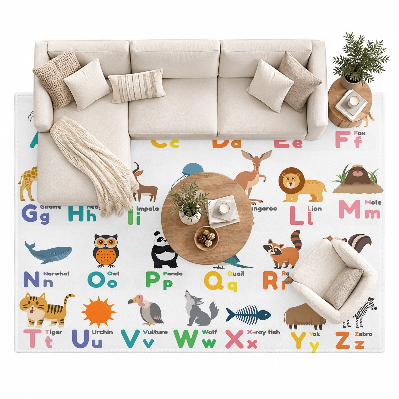 Alphabet Area Rug 8'x10', Cartoon Cute Colorful Alphabet Large Area ...