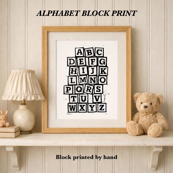 Alphabet Art Print Nursery Wall Art Children's Room Abcs Block Print Fun Art Playroom Decor Retro Block Print Kid's Room Poster , Poster Print Only