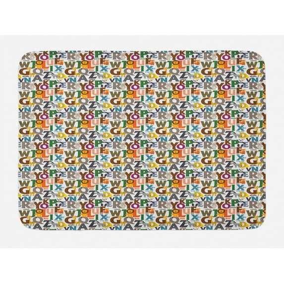 Alphabet Bath Mat, Illustration of Colorful Animals and Their Initials Learning for, Plush Bathroom Decor Mat with Non Slip Backing, 29.5" X 17.5", Multicolor, by Ambesonne