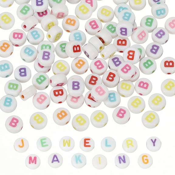 Alphabet Beads, 100 Pcs Rainbow Letter Beads Acrylic Charms for Craft Friendship Bracelets Jewelry Making, 4x7mm, Letter B