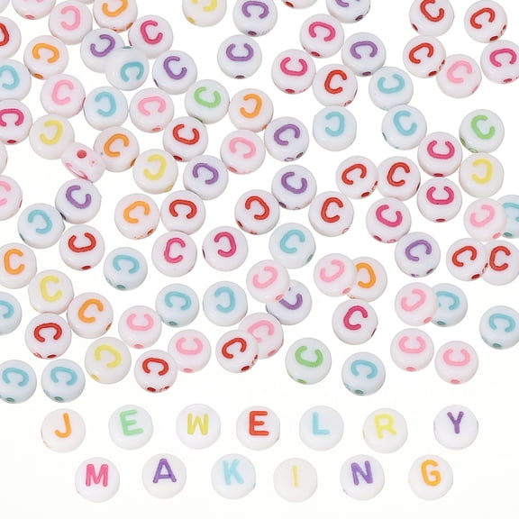 Alphabet Beads, 100 Pcs Rainbow Letter Beads Acrylic Charms for Craft Friendship Bracelets Jewelry Making, 4x7mm, Letter C