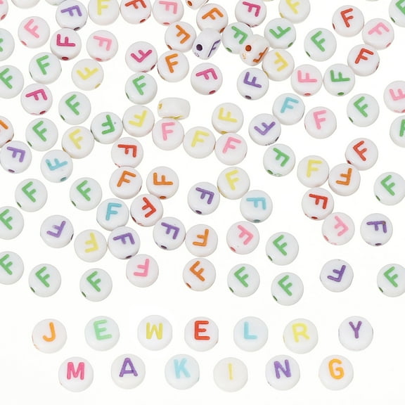 Alphabet Beads, 100 Pcs Rainbow Letter Beads Acrylic Charms for Craft Friendship Bracelets Jewelry Making, 4x7mm, Letter F