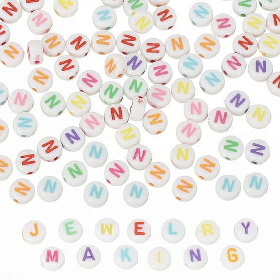 Alphabet Beads, 100 Pcs Rainbow Letter Beads Acrylic Charms for Craft Friendship Bracelets Jewelry Making, 4x7mm, Letter N
