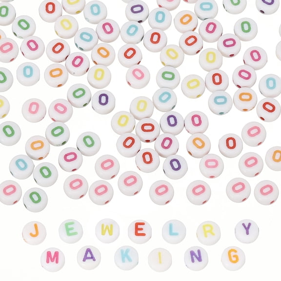 Alphabet Beads, 100 Pcs Rainbow Letter Beads Acrylic Charms for Craft Friendship Bracelets Jewelry Making, 4x7mm, Letter O