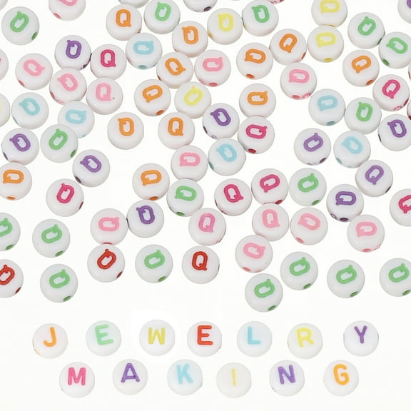 Alphabet Beads, 100 Pcs Rainbow Letter Beads Acrylic Charms for Craft Friendship Bracelets Jewelry Making, 4x7mm, Letter Q