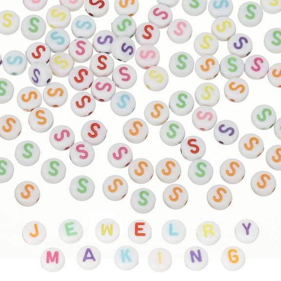 Alphabet Beads, 100 Pcs Rainbow Letter Beads Acrylic Charms for Craft Friendship Bracelets Jewelry Making, 4x7mm, Letter S
