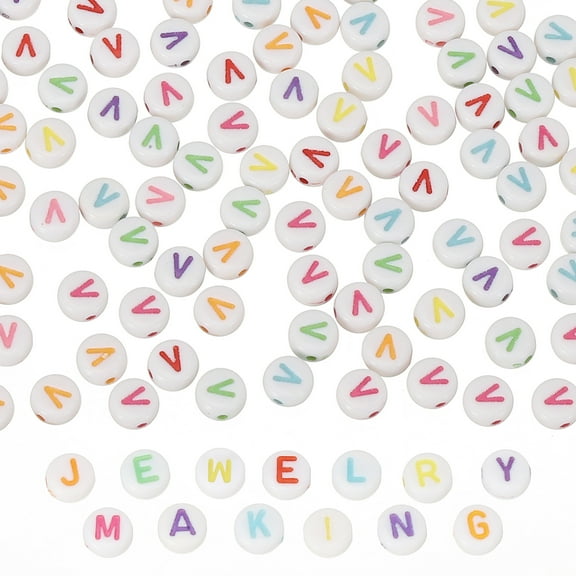 Alphabet Beads, 100 Pcs Rainbow Letter Beads Acrylic Charms for Craft Friendship Bracelets Jewelry Making, 4x7mm, Letter V