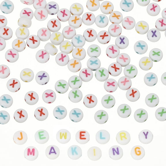 Alphabet Beads, 100 Pcs Rainbow Letter Beads Acrylic Charms for Craft Friendship Bracelets Jewelry Making, 4x7mm, Letter X
