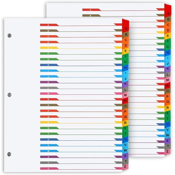 Alphabet Binder Dividers for 3 Ring Binder, A-Z Dividers for 3 Ring Binder, Multicolor A-Z Binder Dividers with Customizable Table of Contents Page, ABC Alphabet Tabs for School Office