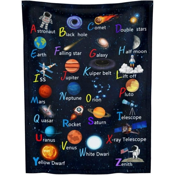Alphabet Blanket Space Astronaut Blanket for Boys Girls 30x40 Inch ABC Planet Star Spaceship Rocket Baby Boy Blankets Newborn Super Soft Fleece Toddler Throw Blankets for School Nap Sofa Bedroom Decor