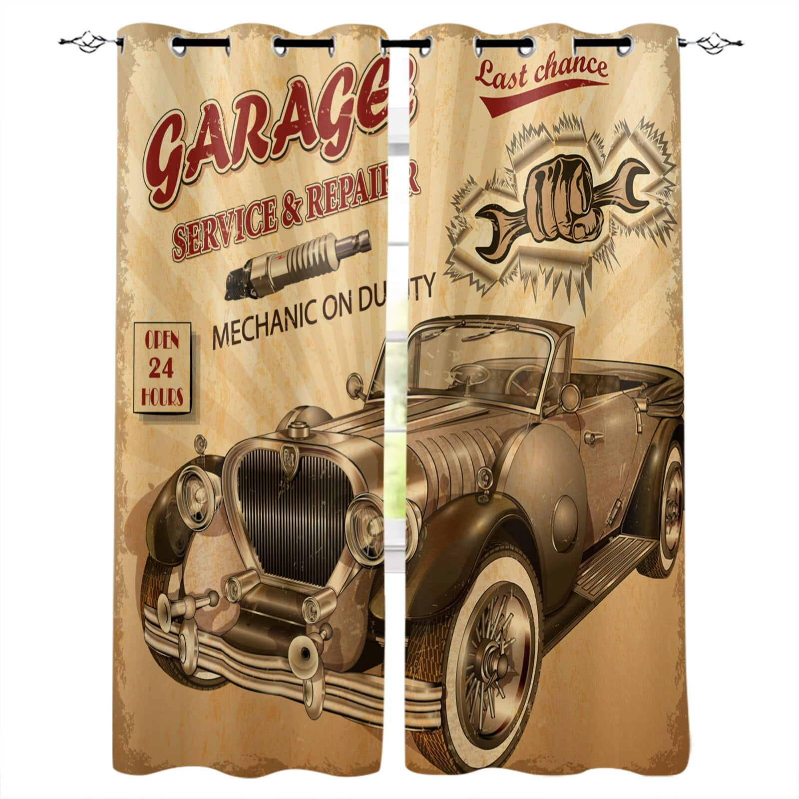 Alphabet Car Machinery Vintage Car Retro Windows Curtains Living Room ...