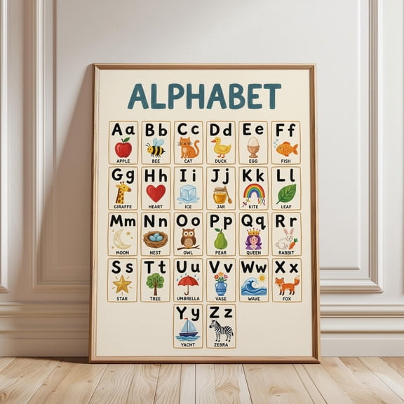 Alphabet Chart Educational Wall Art Print, Unframed Paper Poster 8x10in