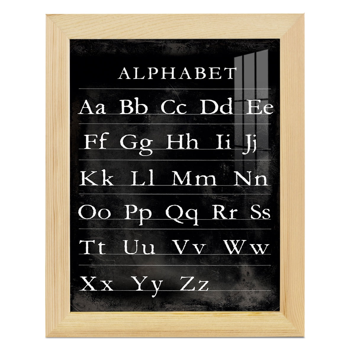 Alphabet Chart - Framed Print w/glass - Natural Wood