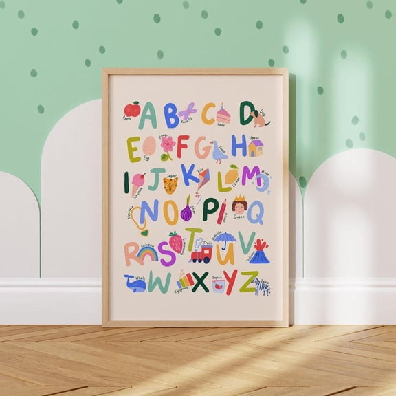Alphabet Children's Nursery ABC Bright Illustrated Wall Picture, Unframed Paper Poster 8x10in
