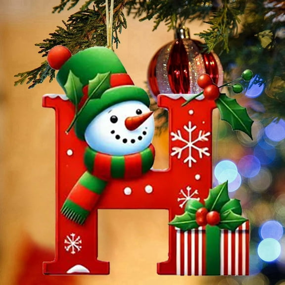 Alphabet Christmas Ornaments, 26 Letters Acrylic Christmas Tree Decorations with Santa Hat Design, DIY Personalized Xmas Hanging Pendants Set(H)