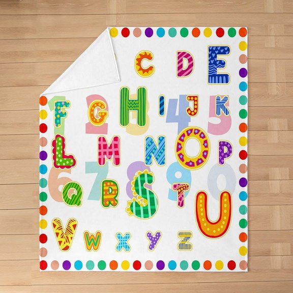 Alphabet Colorful Fleece Throw Blanket Kids Boys Girls,Educational ABC Alphabet Flannel Blanket Plush Fuzzy,Early Learning for Bed Couch Chair Living Room,Rainbow Dots,Monogrammed 60" x 80"