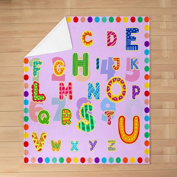 Alphabet Colorful Fleece Throw Blanket Kids Boys Girls,Throw,Early Learning Flannel Blanket Plush Fuzzy,Educational ABC Alphabet for Couch Chair Living Room,Rainbow Dots,Monogrammed 60" x 80"